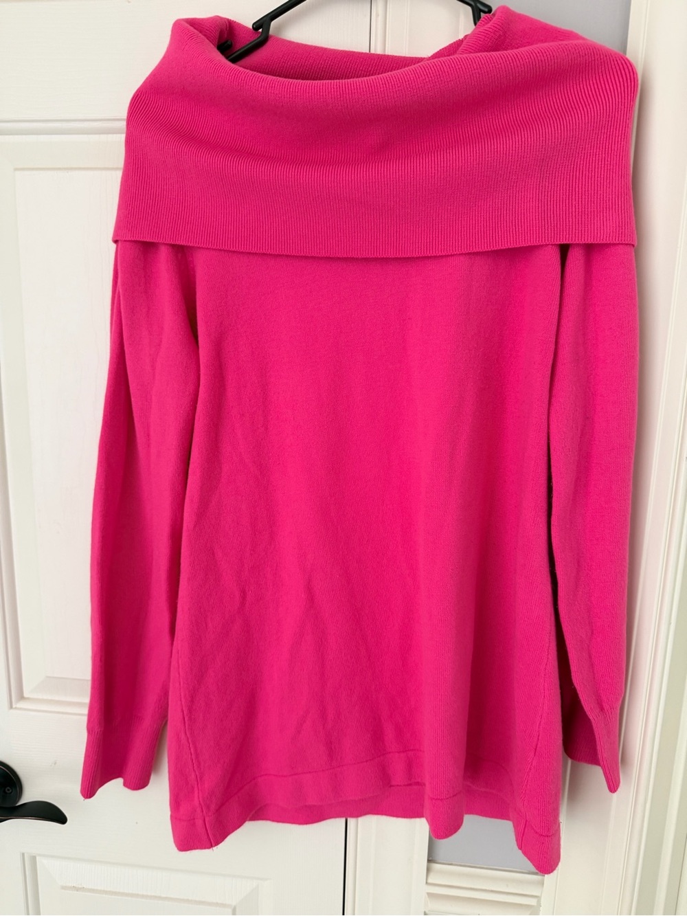 French Connection Bright Pink Off-Shoulder Foldover Sweater